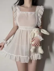 Sexy Large Size Chiffon Maid Uniform Female Dress Classic Style Solid Color Sweet Cute Style Loose Breathable Suspender GB9C