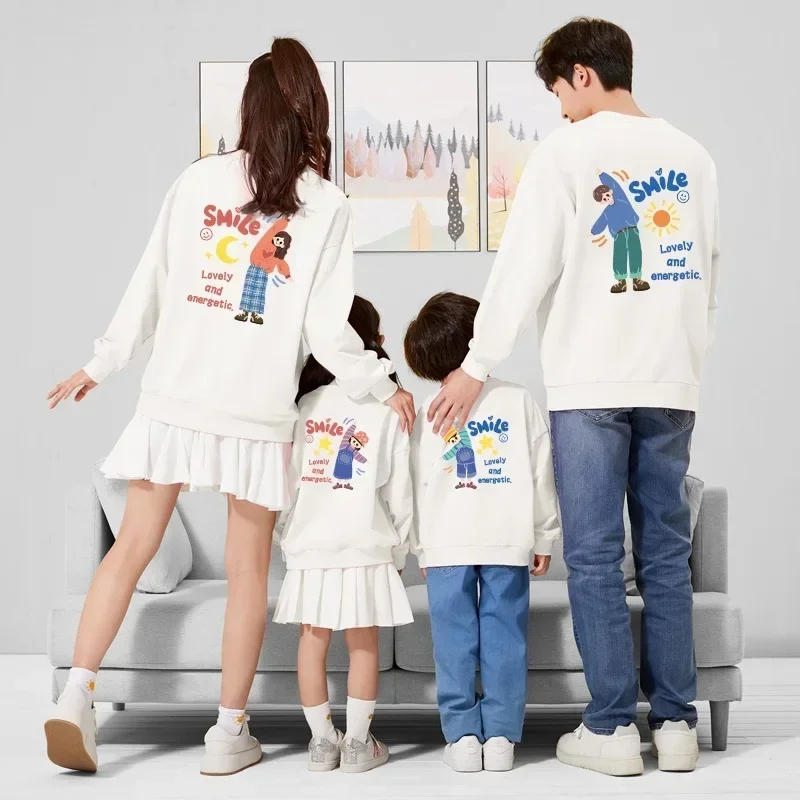 Korean Father Mother Daughter Son Kids Tops Baby Outfits Cartoon Sweatshirt Dad Mom and Me Sweater Family Look Matching Outfits