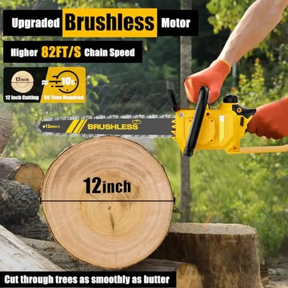 12-Inch Brushless Chainsaw Battery Powered Cordless Auto Oiler Security Lock 1000W Lightweight Handheld Guide Bar