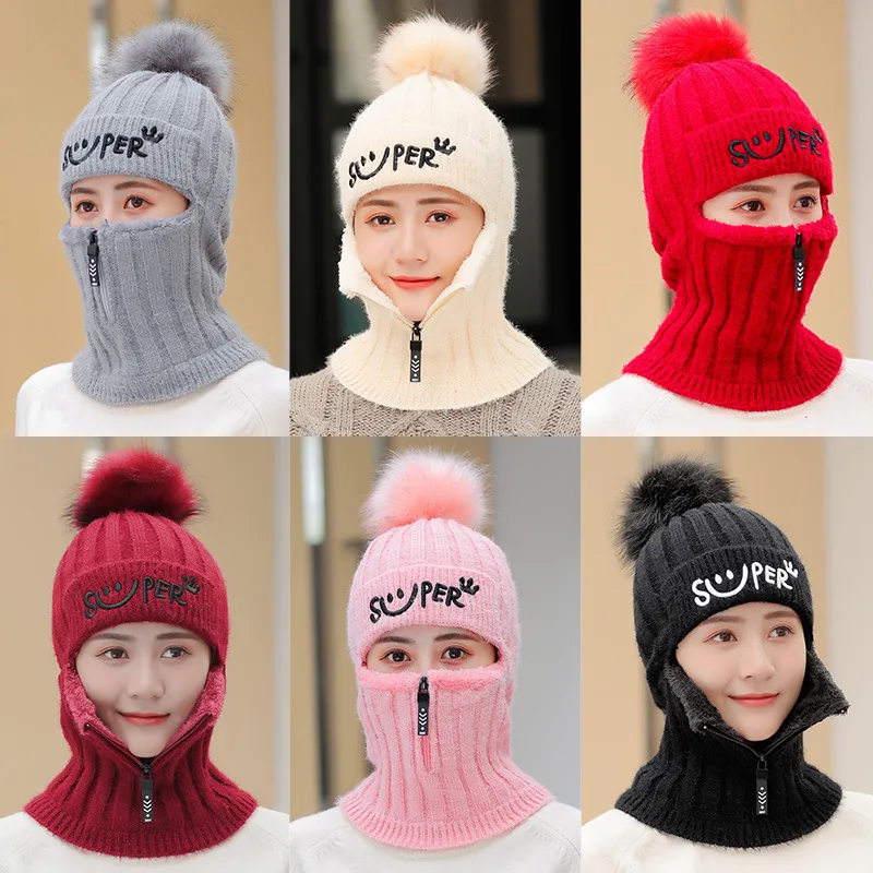 1 Stück Wintermütze für Damen, lässig, dick, warm, aus Fleece, winddicht, zum Reiten, mit Kapuze, als Nackenwärmer, Mütze, Sturmhaube, Maske – Detail 3