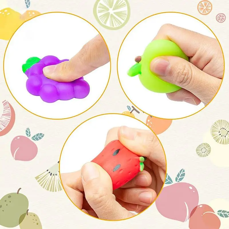 Squeeze Fruit 16pcs Cute Stress Relief Toys Fidget And Colorful Squeeze Balls Funny Novelty Toy For Kids And Adults Portable