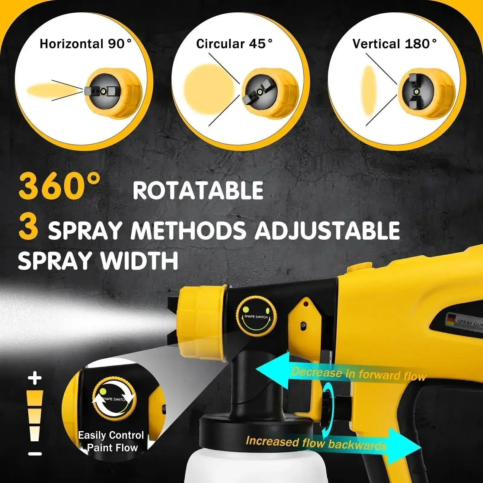 800ML Handheld Electric Spray Gun For Dewalt 18V 20V Lithium Battery Cordless High Power Paint Sprayer with 3 Spray Patterns