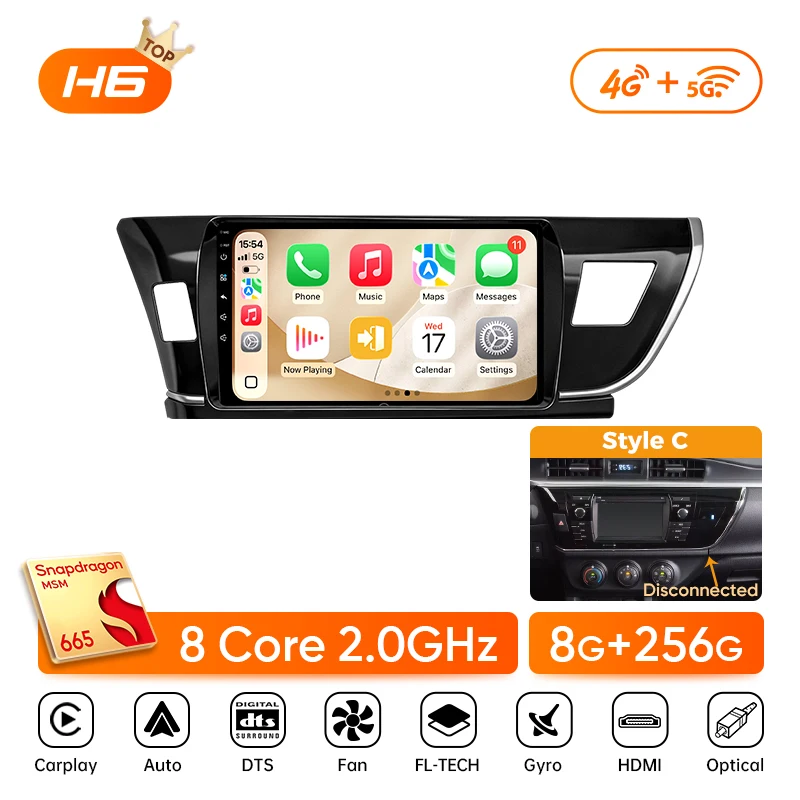 Ainavi Car Radio For Toyota Corolla E160 E170 2014 2015 2016 Wireless Carplay Android Auto 4G Car Multimedia Player Stereo 2 DIN image 3