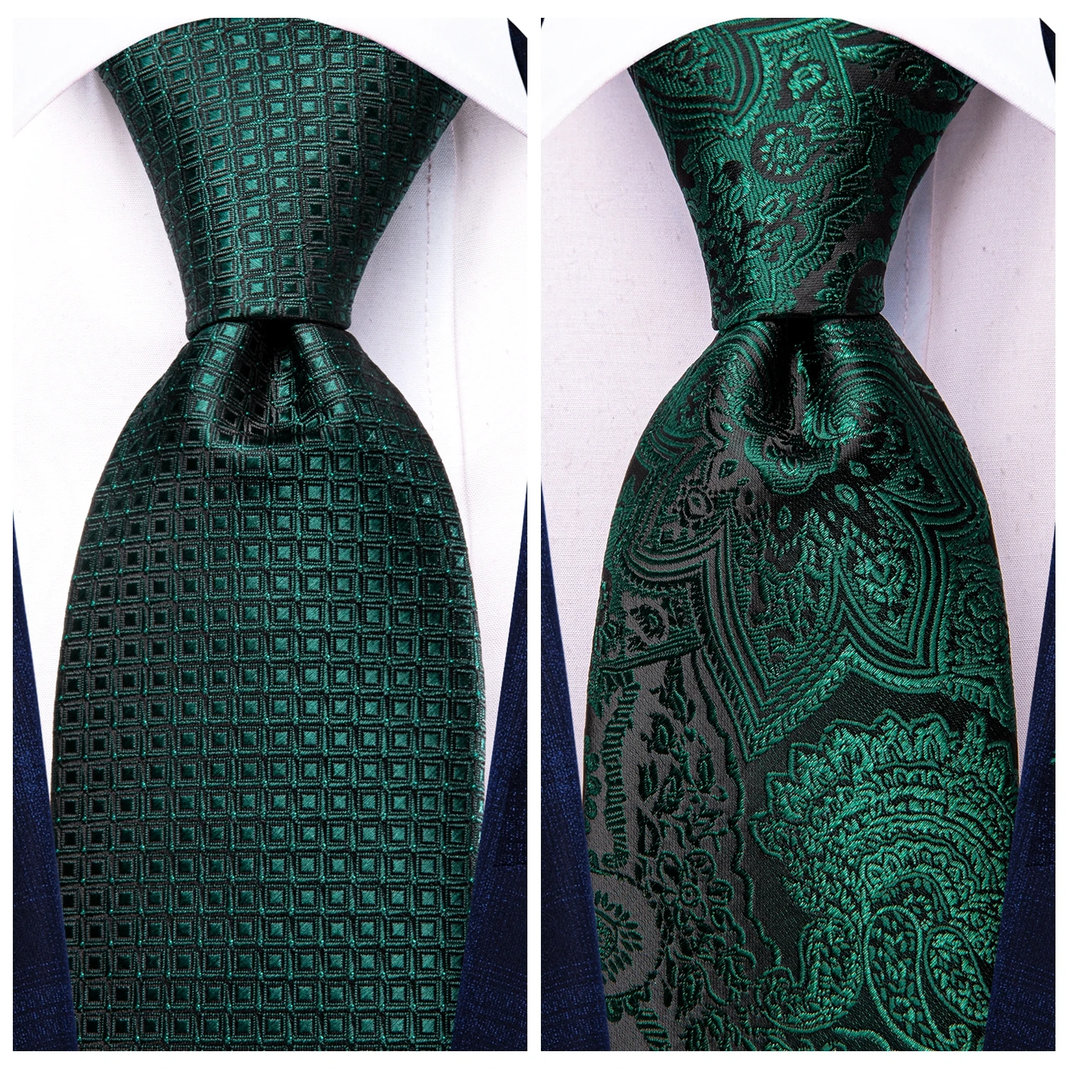 Paisley Dark Green Black Mens Elegant Necktie Handkerchief Cufflinks for Tuxedo Fashion Classic Silk Luxury Tie for Man