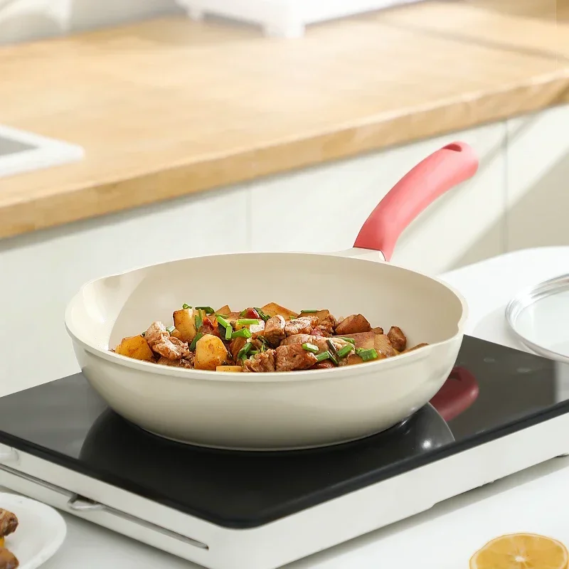

Non-Stick Frying Pan with Lid Ceramic Glaze Wok Steak Skillet Omelet Pans for Gas and Induction Cooker Kitchen Supplies