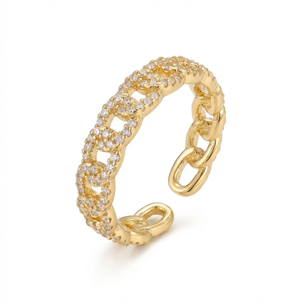 Y2K Luxus Zirkon Kettenglied Offene Ringe für Frauen Trendiger Zarter Goldfarben Verstellbarer Paarring Accessoires Party Schmuck Geschenk – Detail 5