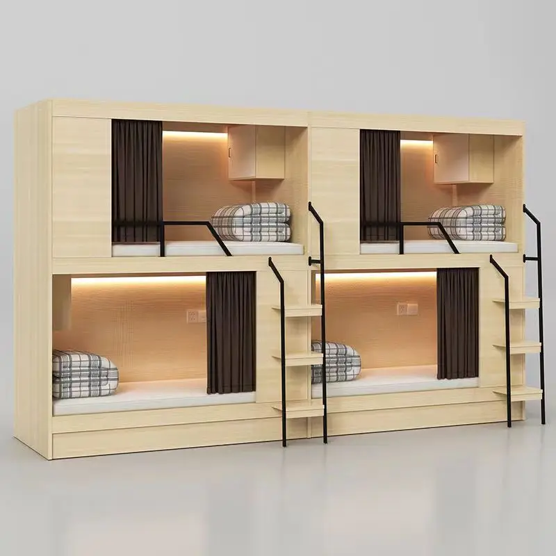 Student dormitory space capsule bed with desk, cross-bed mobile table