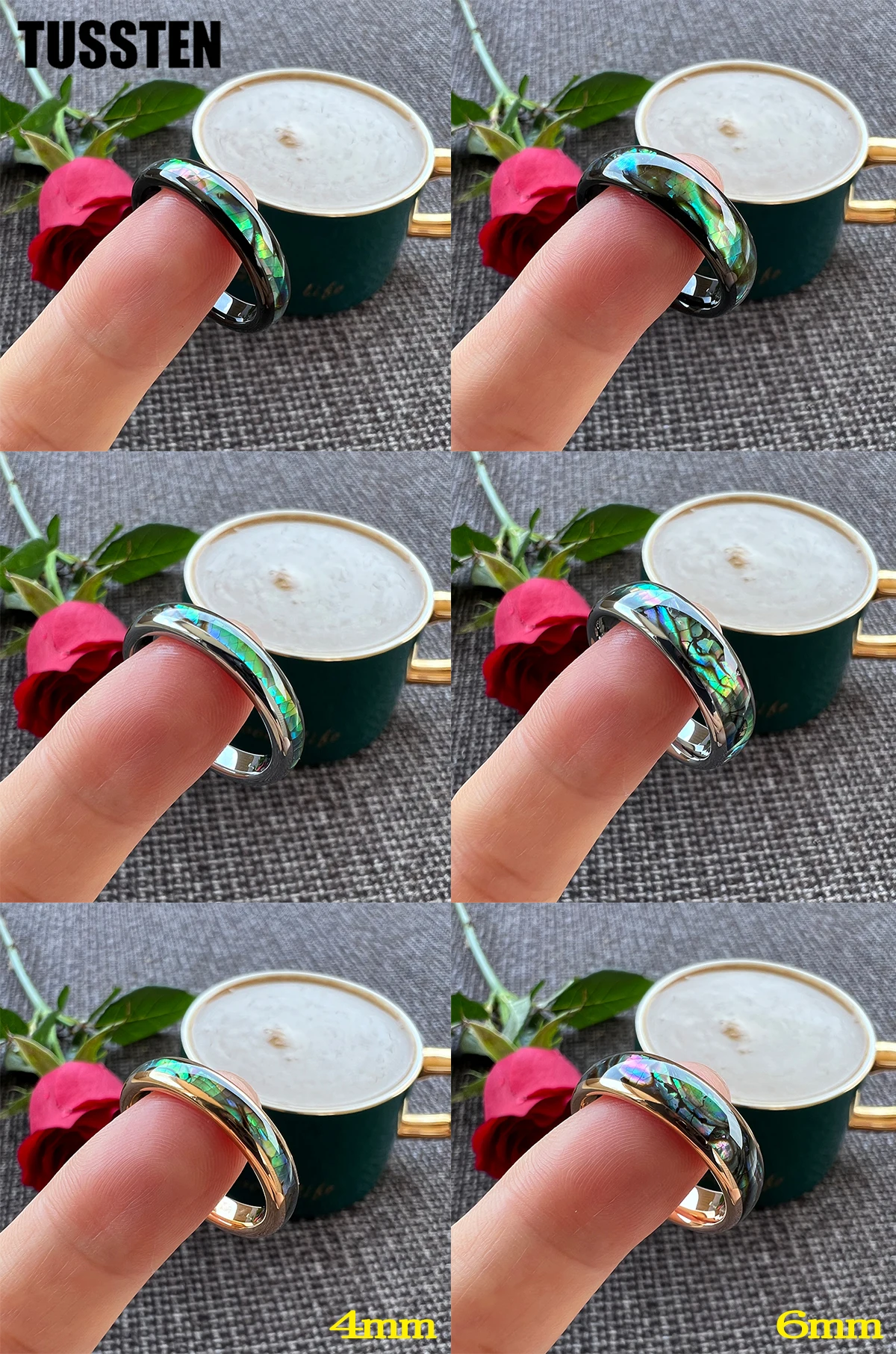 Dropshipping TUSSTEN 4/6/8MM Men Women Tungsten Wedding Band Ring With Colorful Crushed Shell Inlay Comfort Fit