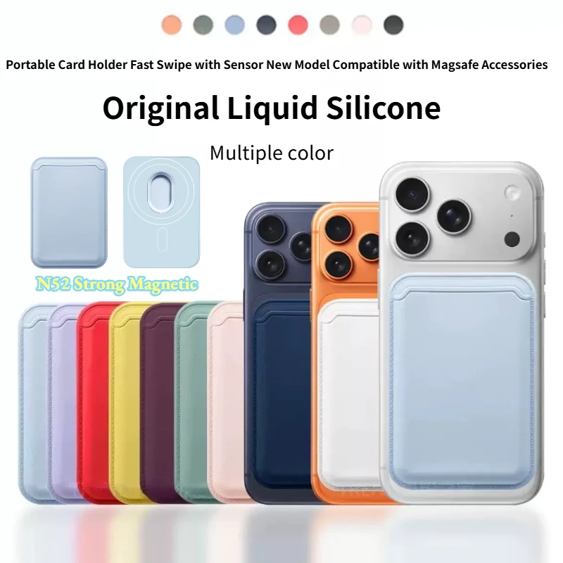 

Чехол-кошелек Candy Color Original из жидкого силикона для iPhone 17 ProMax 16 14 15 с сильным магнитом для хранения карт MagSafe