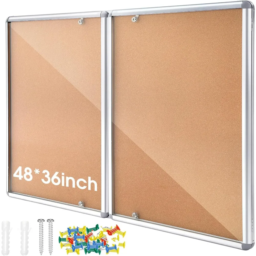 Bacheca chiusa 48 x 36 Avviso con serratura resistente agli agenti atmosferici Tabellone in sughero Montaggio a parete 2 porte con chiusura per la scuola Clas