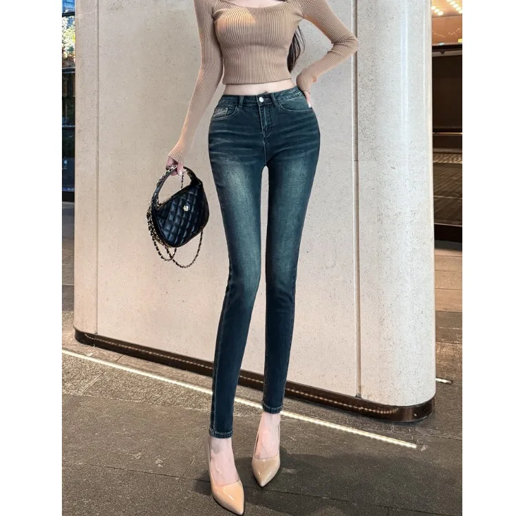High Waist Slim Fit Denim Capri Pants Women's Elastic Stretchy Slimming Jeans High Elasticity Comfortable Breathable Cotton B...