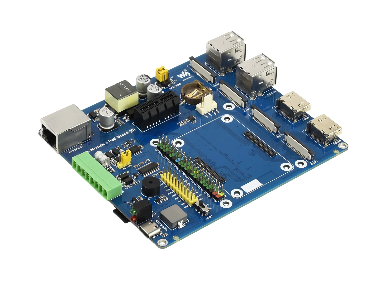 Waveshare Raspberry Pi Compute Module 4 IO Board With PoE Feature (Type B), for all Compute Module 4 Variants