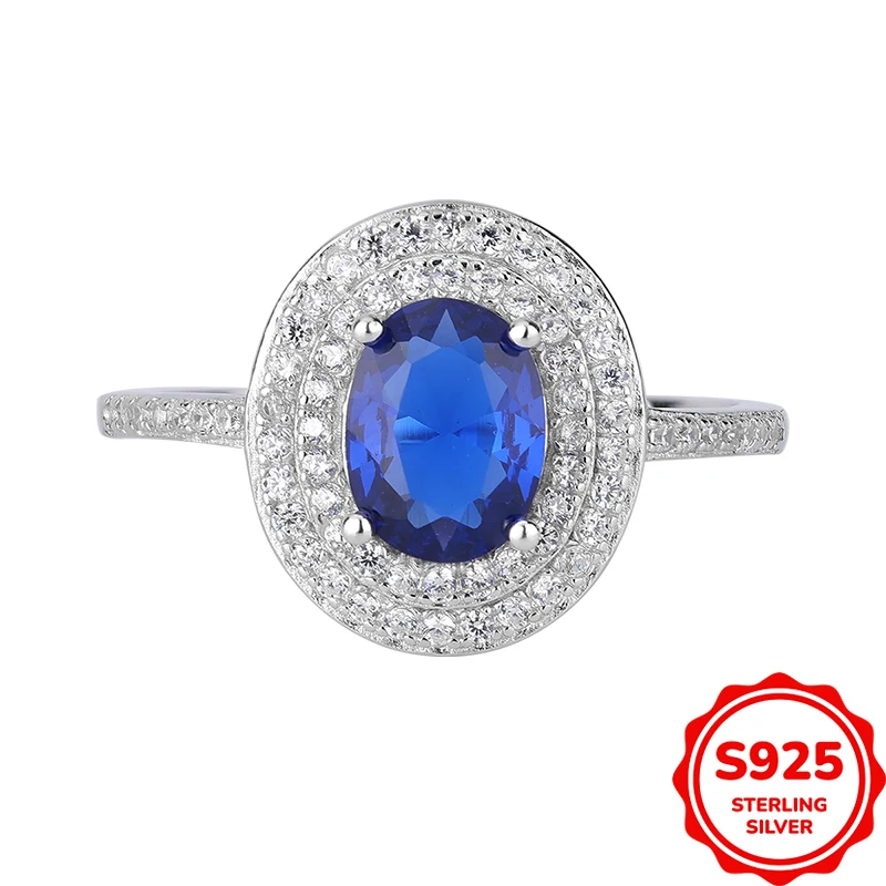 

Fashionable and Versatile Authentic S925 Silver Oval Four-Prong Blue Dove Egg Women's Wedding Ring