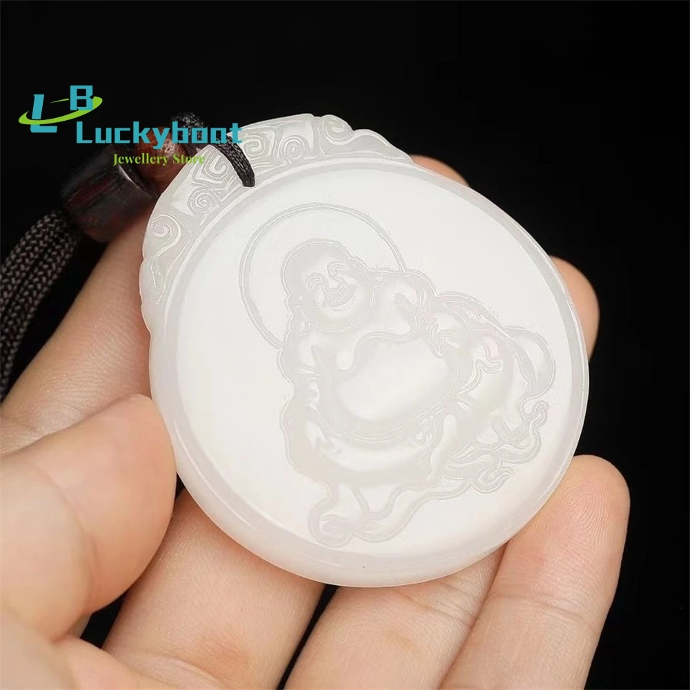 

Natural Jade Pendant Xinjiang Hotan Jade Buddha Women's White Jade Guanyin Pendant Men's Couple Necklace