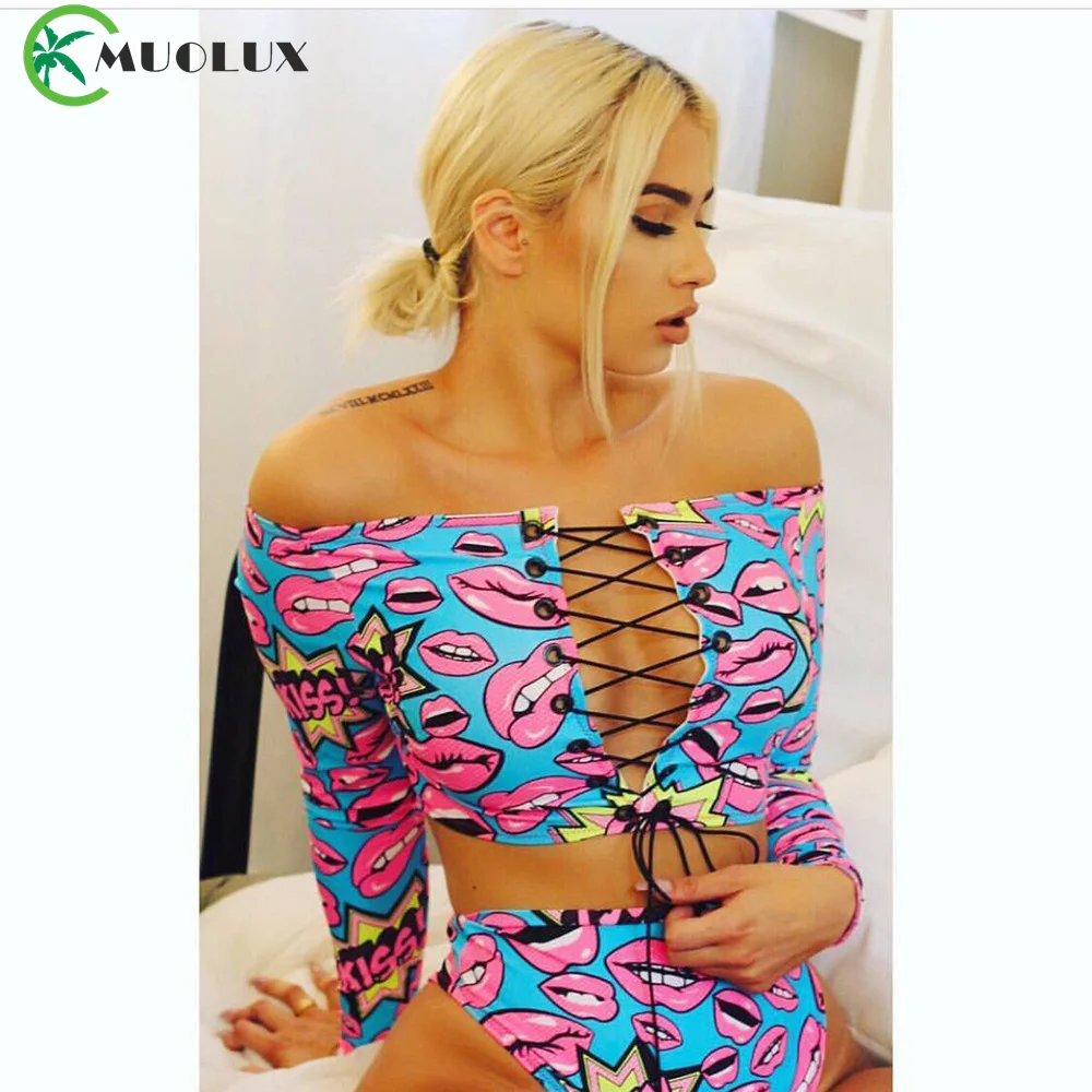 MUOLUX 2024 Sexy Bikini Set High Waist Swimsuit Long Sleeve Women Swimwear Floral Beachwear Brazilian Biquini Push Up Bath Suit