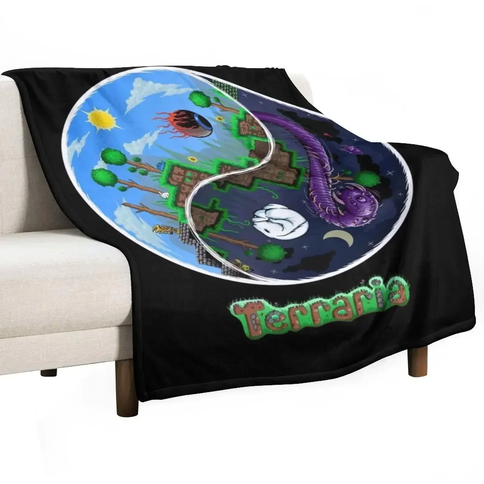 Terraria Game Night And Day Horror Design Throw Blanket Cute Plaid Hairy Large Comforter christmas decoration Blankets