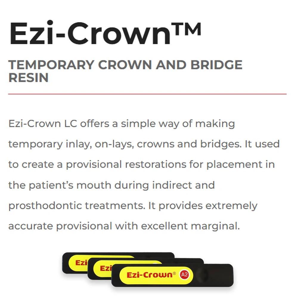 Ezi Crown LC Light Cure Dental Temporary Crown Bridge Resin Material Korean Mediclus Inlay Relining Dentistry Product