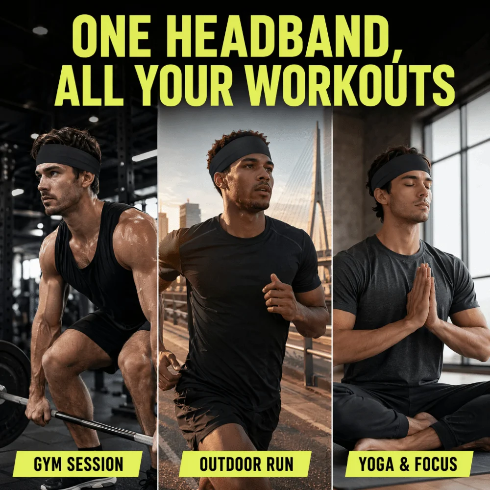 5PCS Durable Non Slip Sports Headband Polyester Spandex Sweat Wicking Hair Band Breathable Elastic Sweatband Fitness