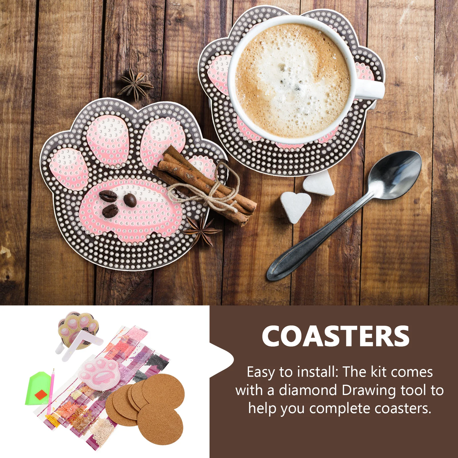 

1Set Diamond Drawing Cat Paw Coaster Kit Decorative DIY Coaster Set Heat Insulation Anti-Skid Drink Holder Craft Supplies