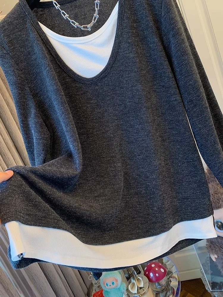 Extra große Größe 300-Pou-Farbe Blo Long Sve T-Shirt Damen Loose Fit Casual Sle Herbst New Faion Single Piece Top