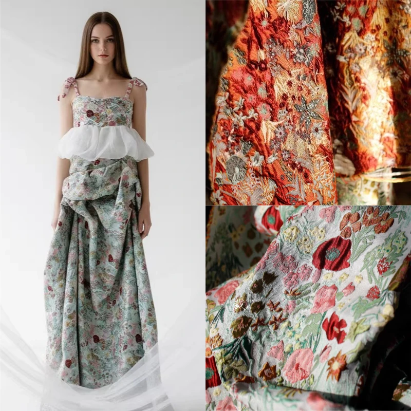 

Botanical Jacquard Embroidered Vintage Fabric Handmade Sewing DIY Home Chinese Style Dress Qipao Designer Gowns Craft Material
