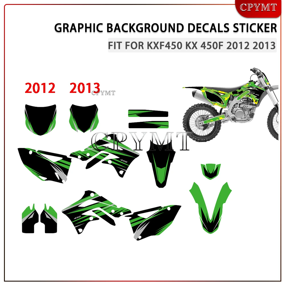 

Motorcycle Graphic Background Decals Sticker Fit for KXF 450 KXF450 KX 450F 2012 2013 Custom Number