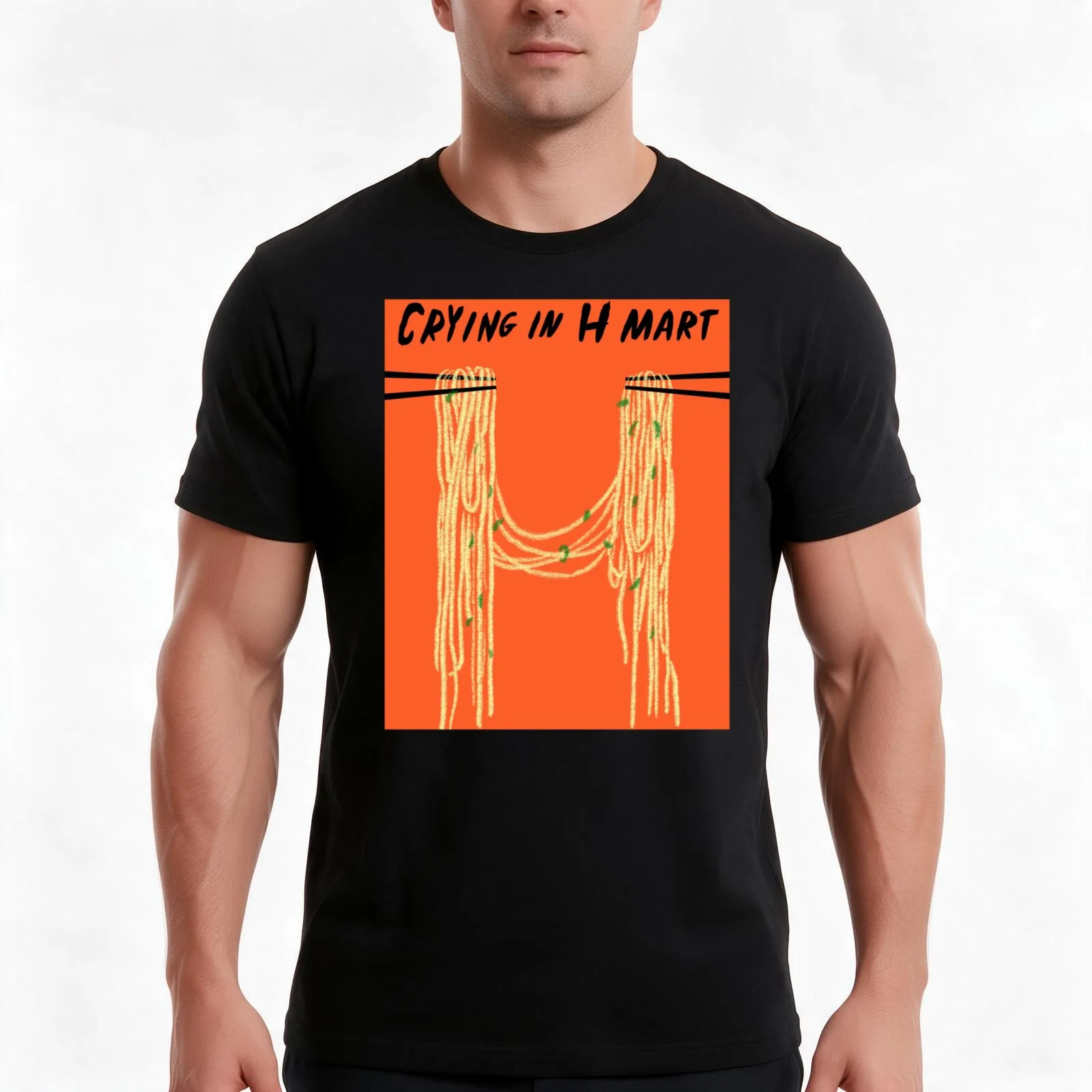 Crying In H Mart Noodles T-Shirt Summer Casual Cotton Tee Oversized Streetwear Tops Vintage Graphic Print Unisex Men Women