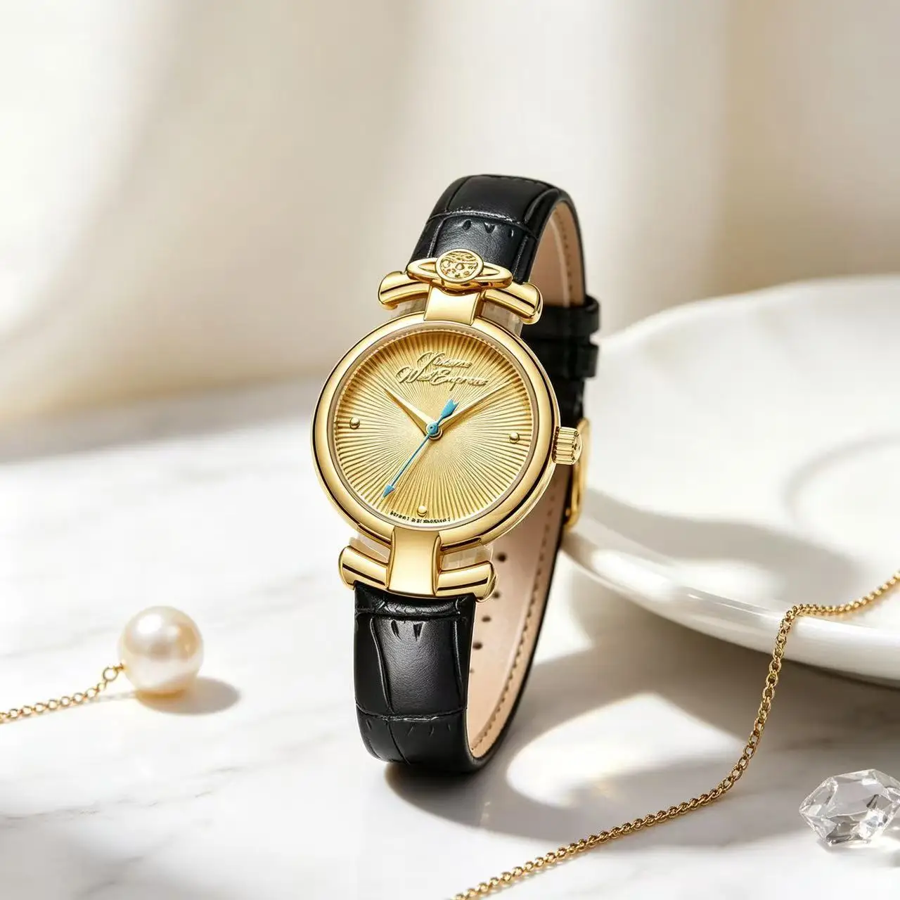 Minimalist Alloy Decorative Waterproof Quartz Watch for Women with Genuine Leather Strap Round Pin Buckle Wristwatch
