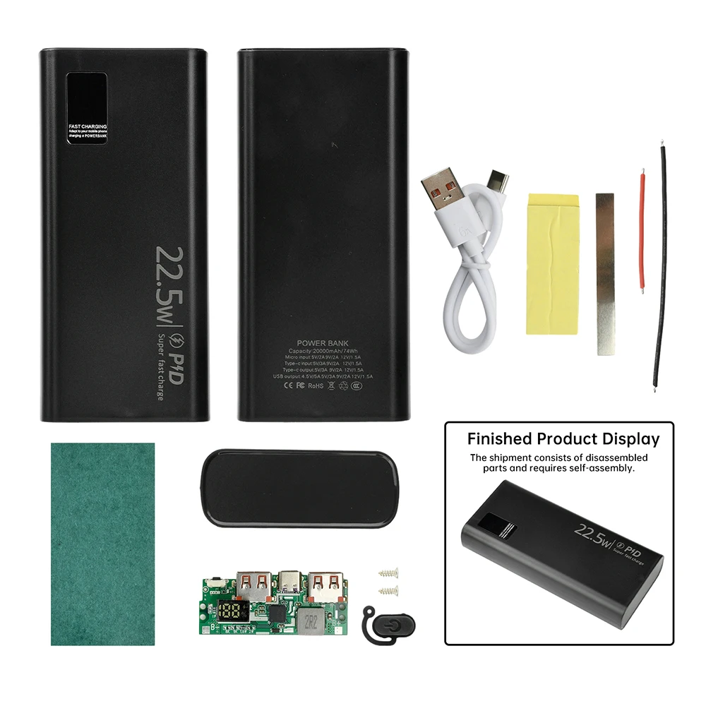 PD22.5W Batterie-Aufbewahrungsbox Schnellladung DIY Power 1260110 Powerbank-Gehäuse Elektronik-Kit – Detail 21