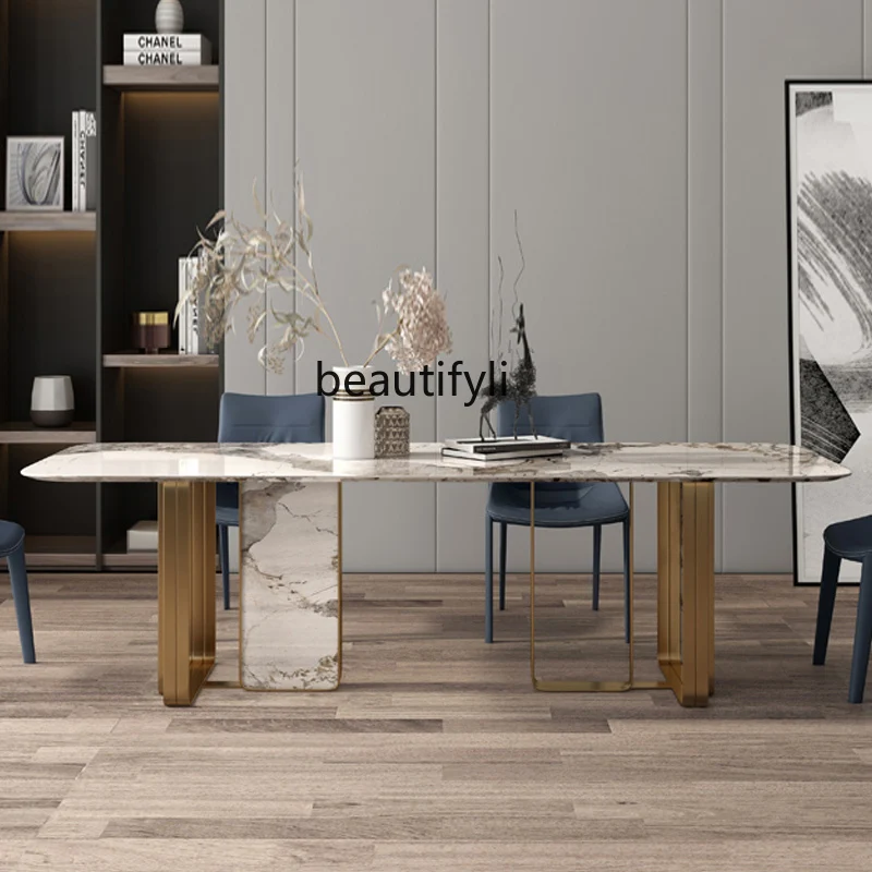 Italian Style Light Luxury Stone Plate Dining Table Nordic Modern Minimalist Living Room Rectangular Marble Dining-Table
