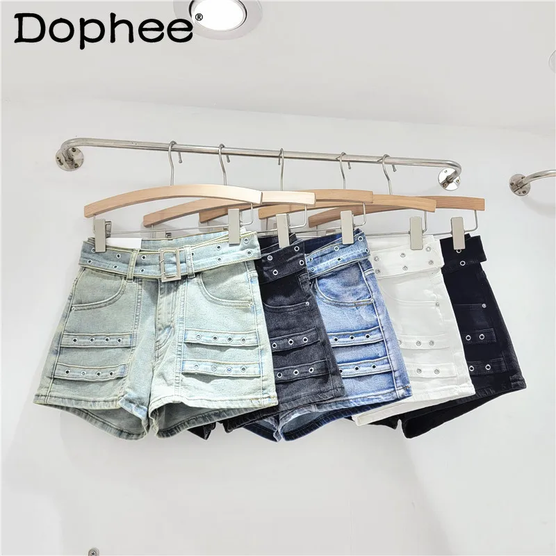 European Goods Retro Denim Shorts Design Sense High Street High Waist Loose Elastic Thin Hot Pants Tide Womens Shorts