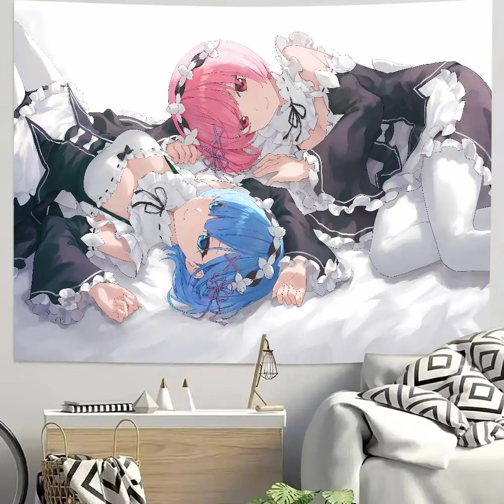 Hot Cute Rem Ram Emilia Anime R-Re Zero Cutecore Room Tapestry Decoration Bedroom Dormitory Background Cloth Party Club Tapestry