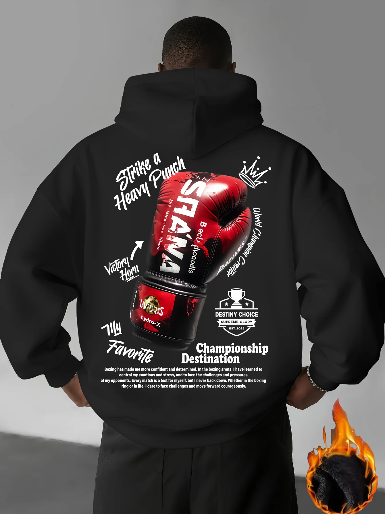 Hot-blooded Competitive Men's Hooded Sweatshirt with Helmet and Championship Logo Artwork Print - Casual Loose Hooded Shirt