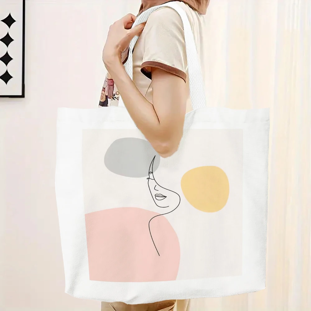 

Nordic Simple Abstract Line Tote Bag Shopping Bags for Ladies Gift Eco Foldable Reusable Shopping Bag