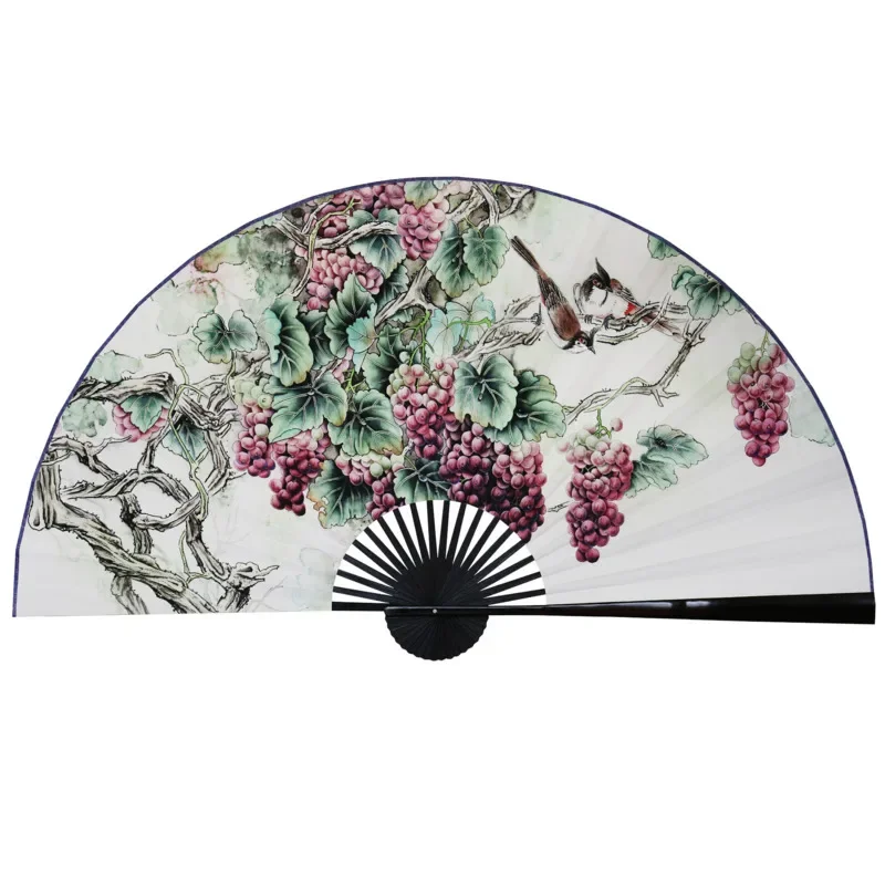 

Large Folding Paper Fan Chinese Style Crafts Banboo Frame Background Decorative Fan Hanging Decoration Evening Grapes