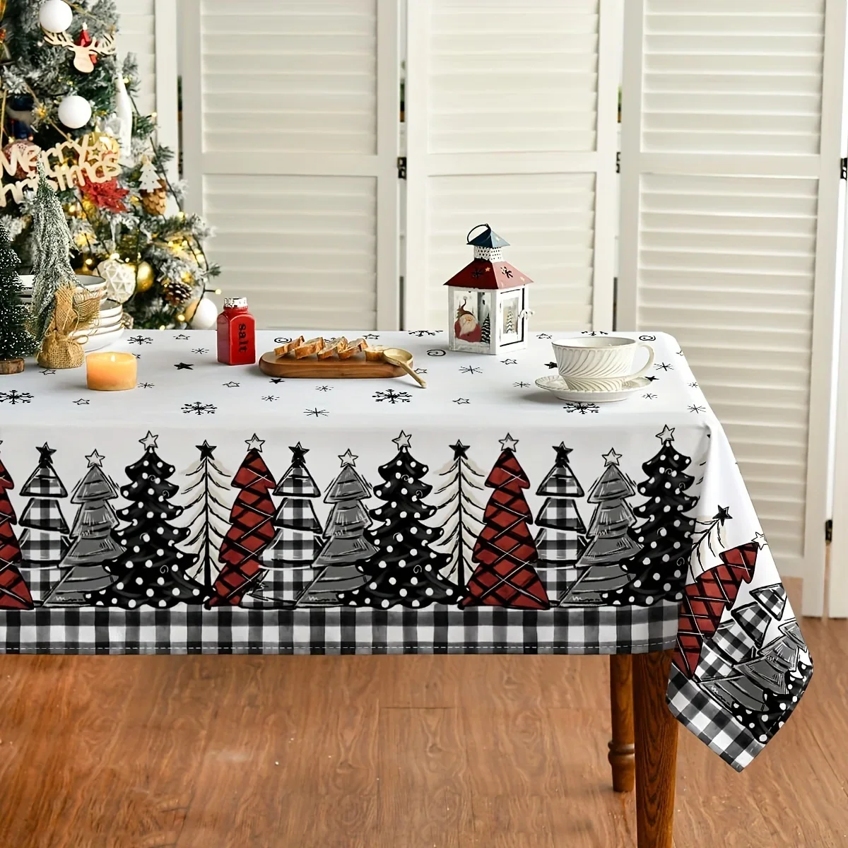 Merry Christmas Buffalo Plaid Rectangle Tablecloth Party Decor Winter Xmas Tree Waterproof Table Cloths Dining Room Table Decor