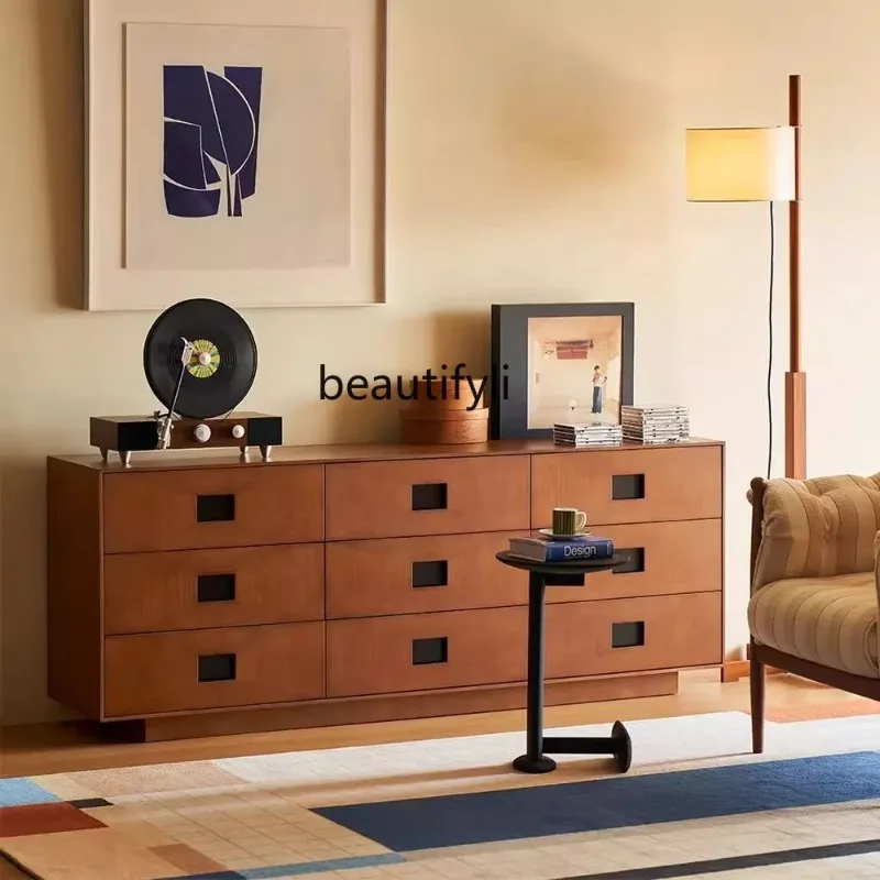 

D2520 Vintage Modular Chest of Drawers French Retro Living Room Side Cabinet Solid Wood Bedroom Storage Drawer Cabinet