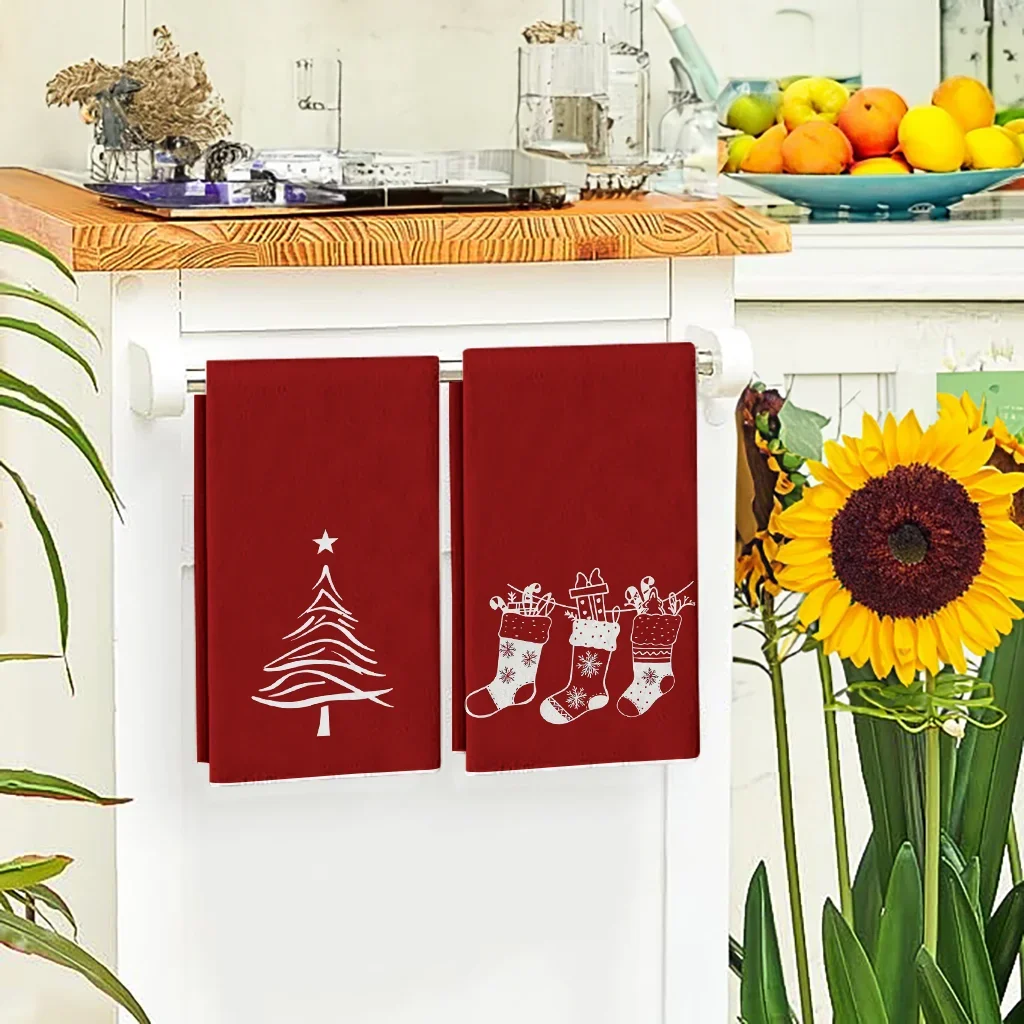 1 set of 2 pieces Red Christmas Tree Kitchen Towels 40Cm*60Cm Towel Set Christmas Holiday Christmas Gift Home Essentials