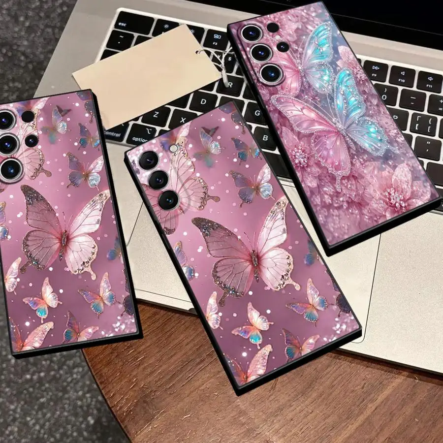 Phone Cover Case for Samsung Galaxy S26 Ultra S25 Plus S23 S20 FE S24 S22 Note 20 10 S21 Pink And Blue Butterflies