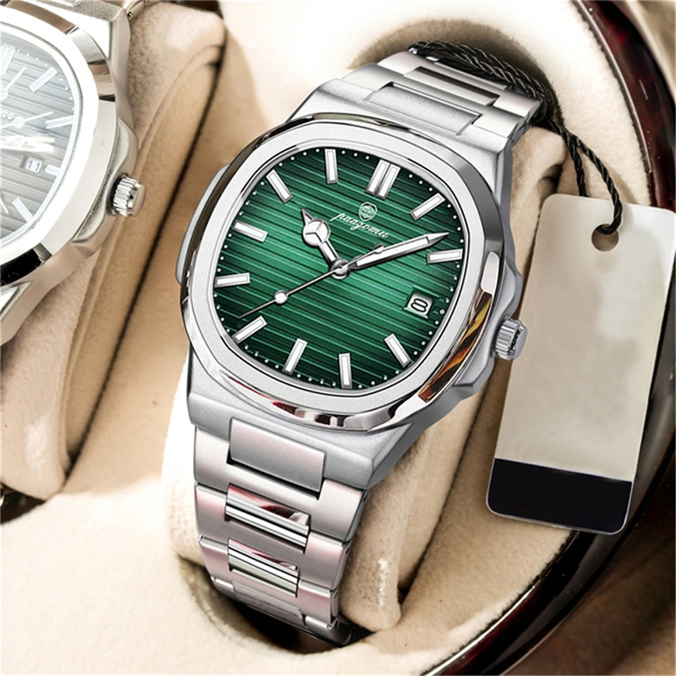 

PAAZOMU Square Luxury Men Wristwatch Waterproof Luminous Date Stainless Steel Male Clock Business Sports Quartz Watches For Men