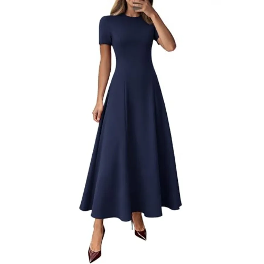 

KIRUNDO Wedding Guest Dresses for Women 2026 Spring Summer Short Sleeve Pleated Long Flowy A Line Formal Maxi Dress Pockets