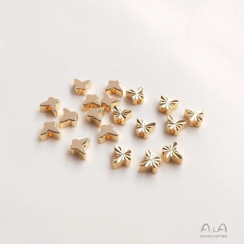 14K Gold Color Decoration Butterfly Beads Through Hole Vertical Hole Batch Flower Spacer Beads DIY Handmade Jewelry Loose Beads