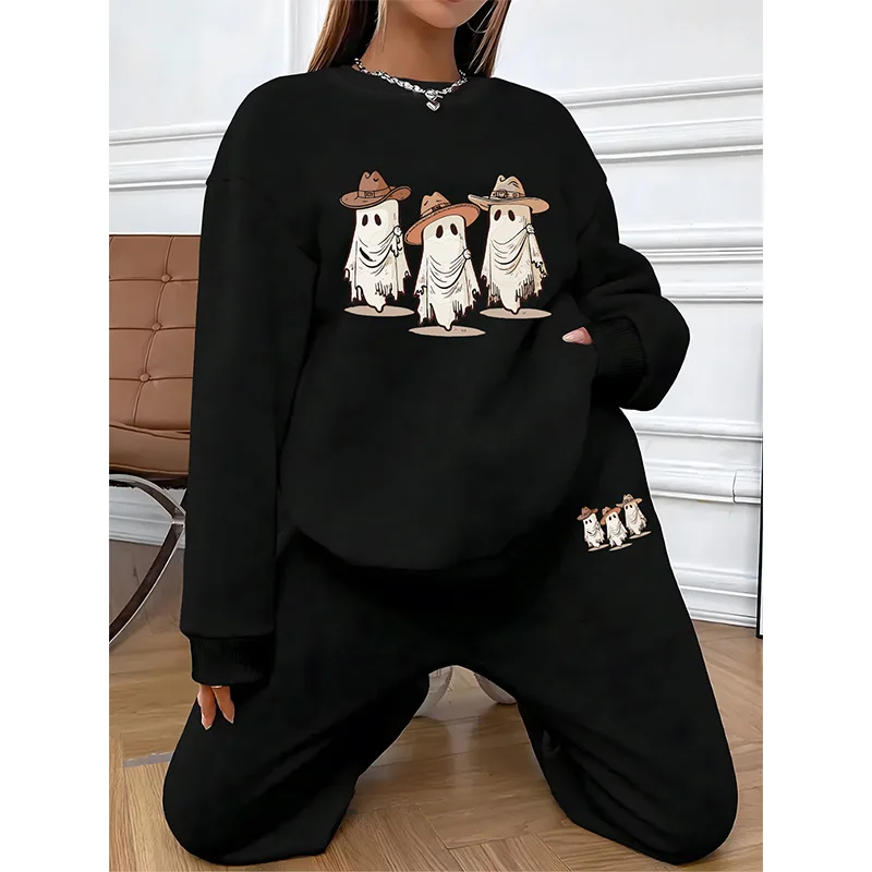 

Two Piece Women's Suit Halloween Printed Ladies Sweatshirt Round Neck Long Sleeve Top Casual Loose Pants Fashion Wear