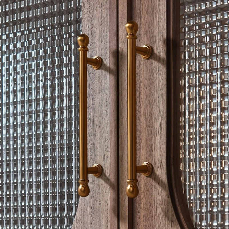 French Style Luxury Cabinet Handles Tea Gold Drawer Knobs Solid Zinc Alloy Kitchen Pulls Single Hole Handle