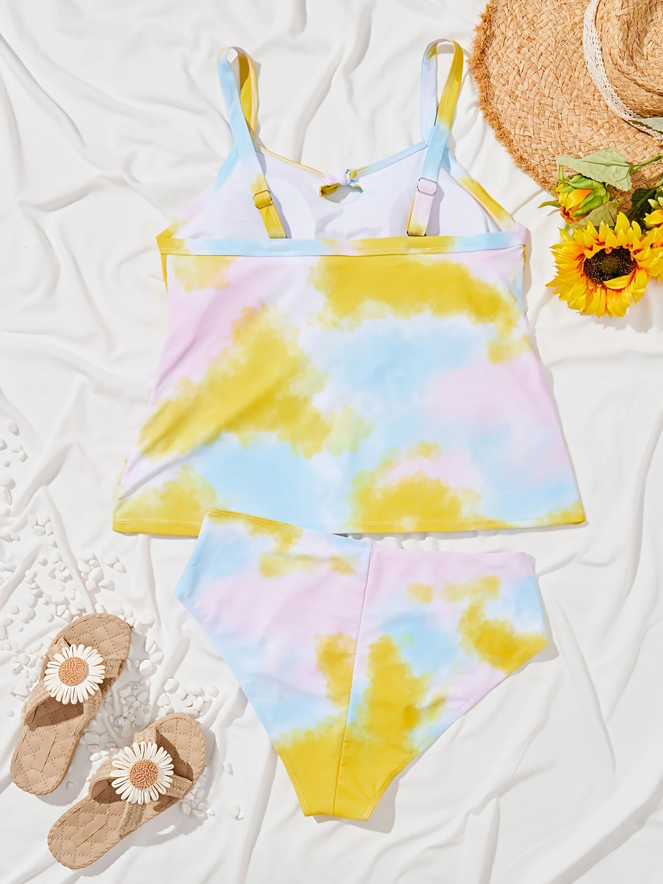 Women's plus-size tie-dye printed tankini set, two-piece halter style, vacation style