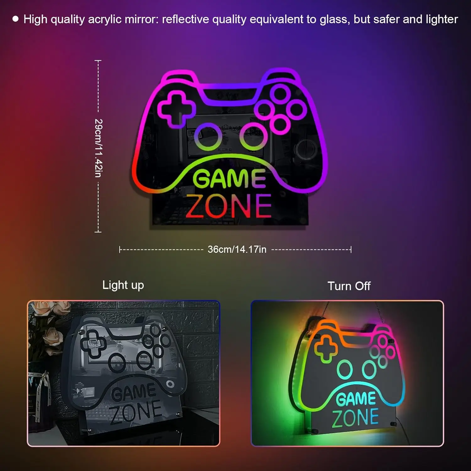Insegna al neon con zona di gioco RGB Insegne luminose a specchio Decorazione da parete per sala giochi Home Party Pub Club Regali per bambini