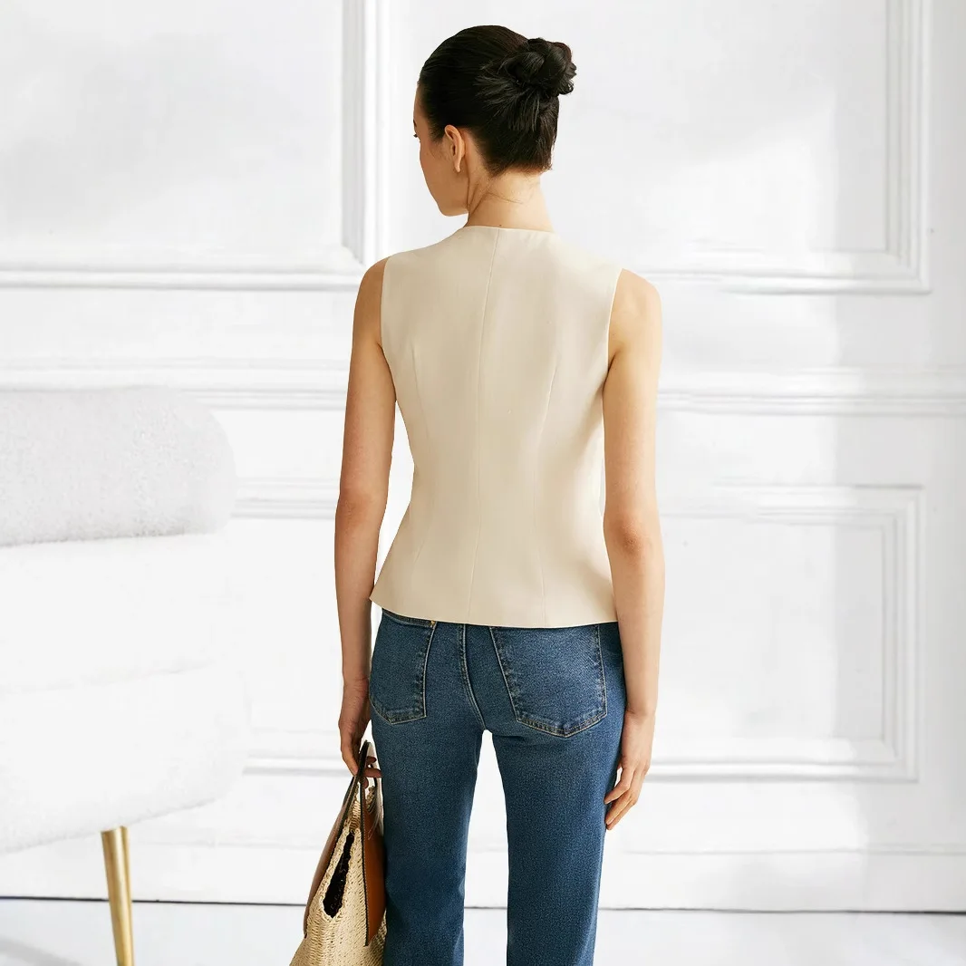 

Vests Waistcoats Thin Womens Vest Knit Spring Linen Pleated Minimalist Urban Lightweight Breathable Softy Leisure Modern Gentle