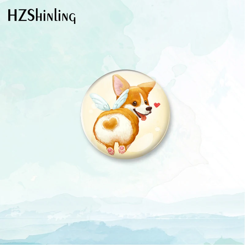 2023 New Welsh Corgi Badge Brooch Dog Lovers Painting Pin Backpack Decoration Pins Round Jewelry Women Gift