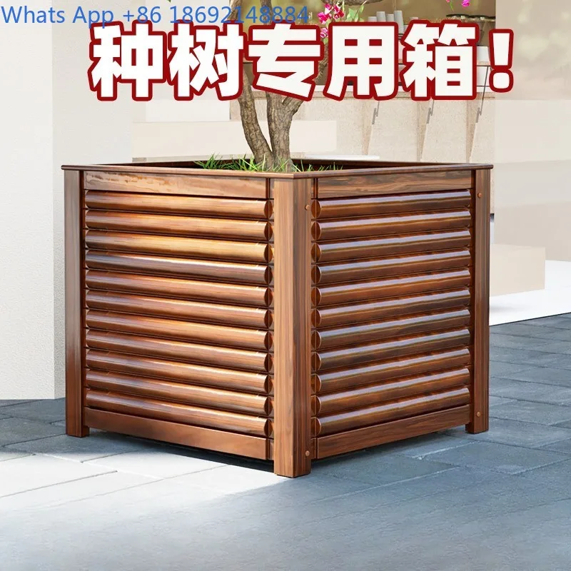 

Anti-corrosive wood flower box Planting box Outdoor outdoor courtyard tree planting pot project Thickened solid wood flower box