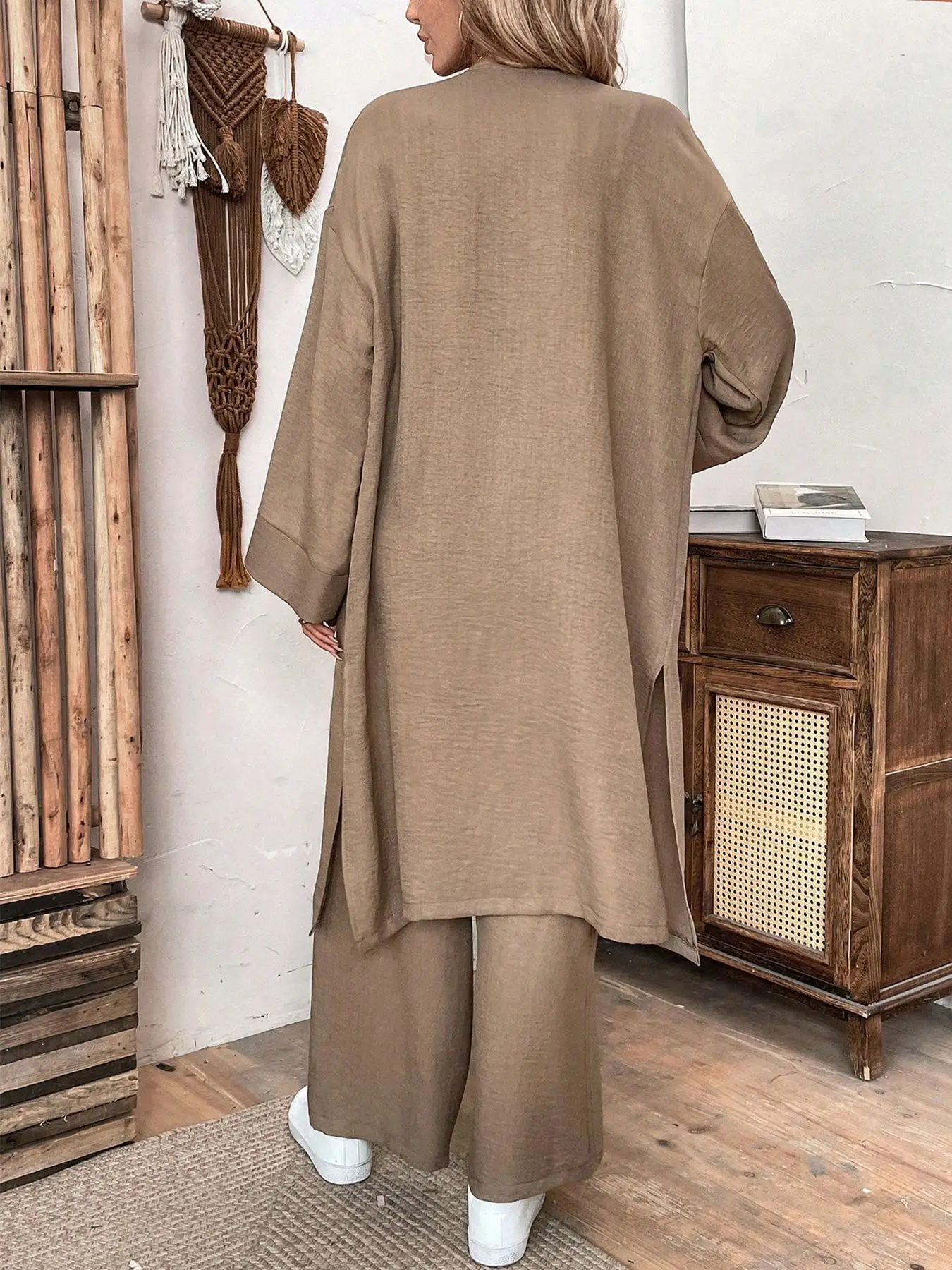 Casual Long Sleeve Set Wide Leg Pants Two Piece Set Slimming Effect Spring Autumn Fashion Set High Waist Long Pants Female Suit